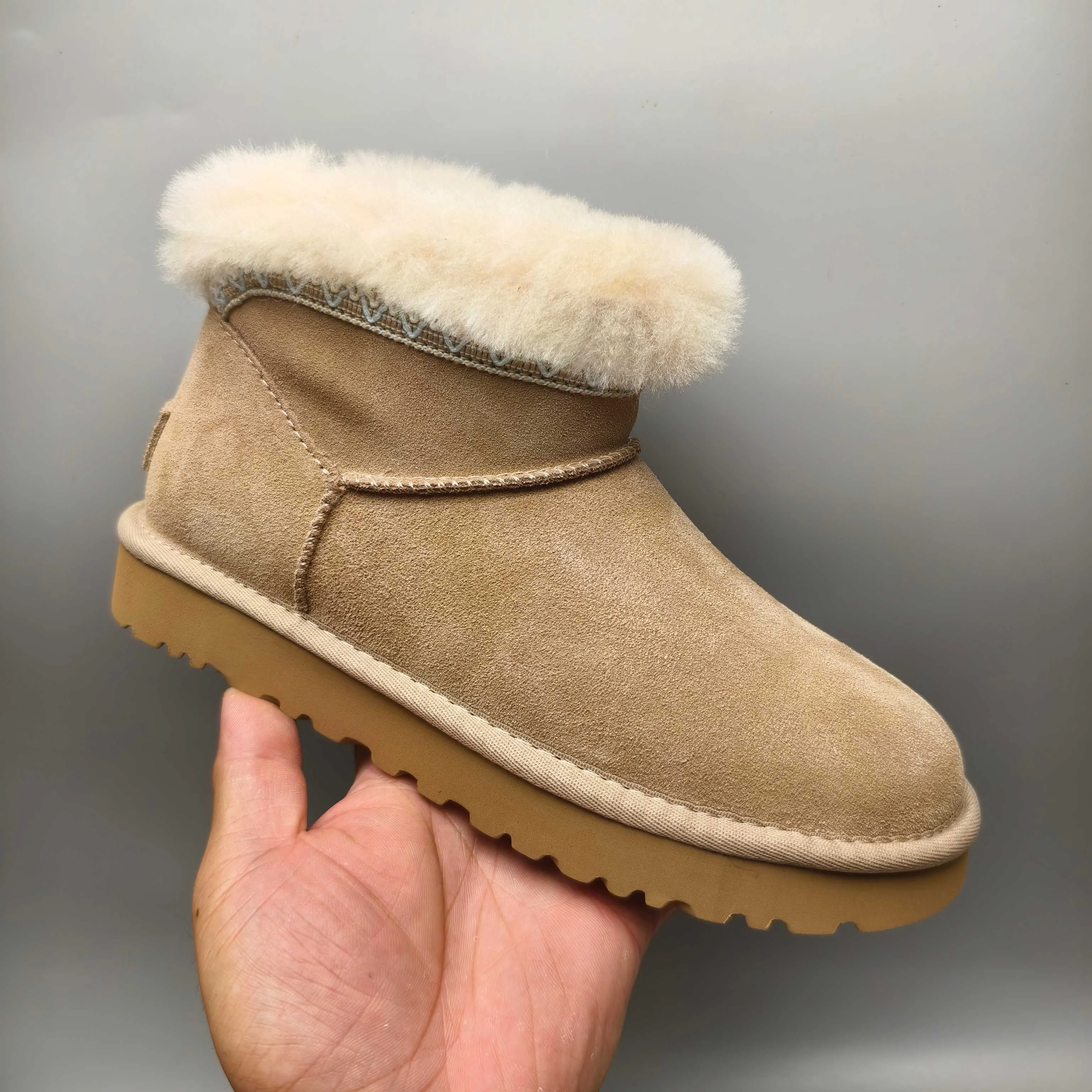 💰520 UGG sheepskin all-in-one snow boots 4496 Ethnic style low-top casual women's shoes Color: Maroon Sand Matching size: 35-40
